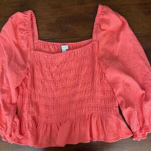 J Crew Puff Sleeve Smocked Top